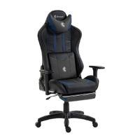Silla gamer Dreizt Devil Series, hasta 150 kg, con reposapiés y 2 almohadillas, estructura de acero, reclinable, azul oscuro